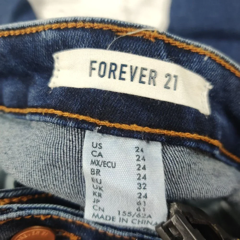 Forever 21 womens jeans high rise distressed rip skinny jeans blue denim sz 24 - Picture 3 of 7